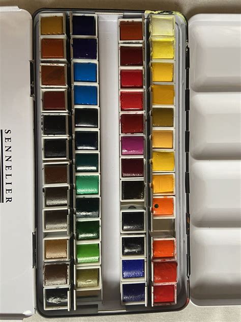 sennelier watercolour metal box half pan classic set of 48|sennelier l'aquarelle watercolor set.